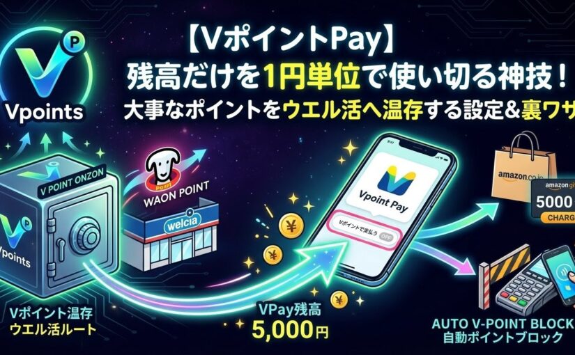 【VポイントPay】残高だけを1円単位で使い切る神技！大事なポイントをウエル活へ温存する設定＆裏ワザ